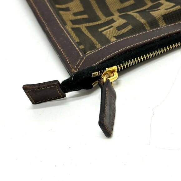 FENDI Zucca pattern Flat Bag Cluch Bag Canvas Brown - Picture 2 of 12